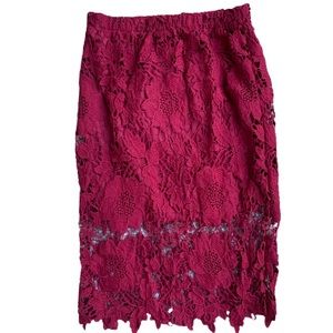 Burgundy lace pencil skirt